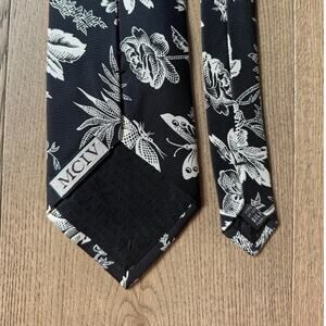 MCIV Mallory & Church Silk Butterfly Floral Tie Black White Men's Necktie